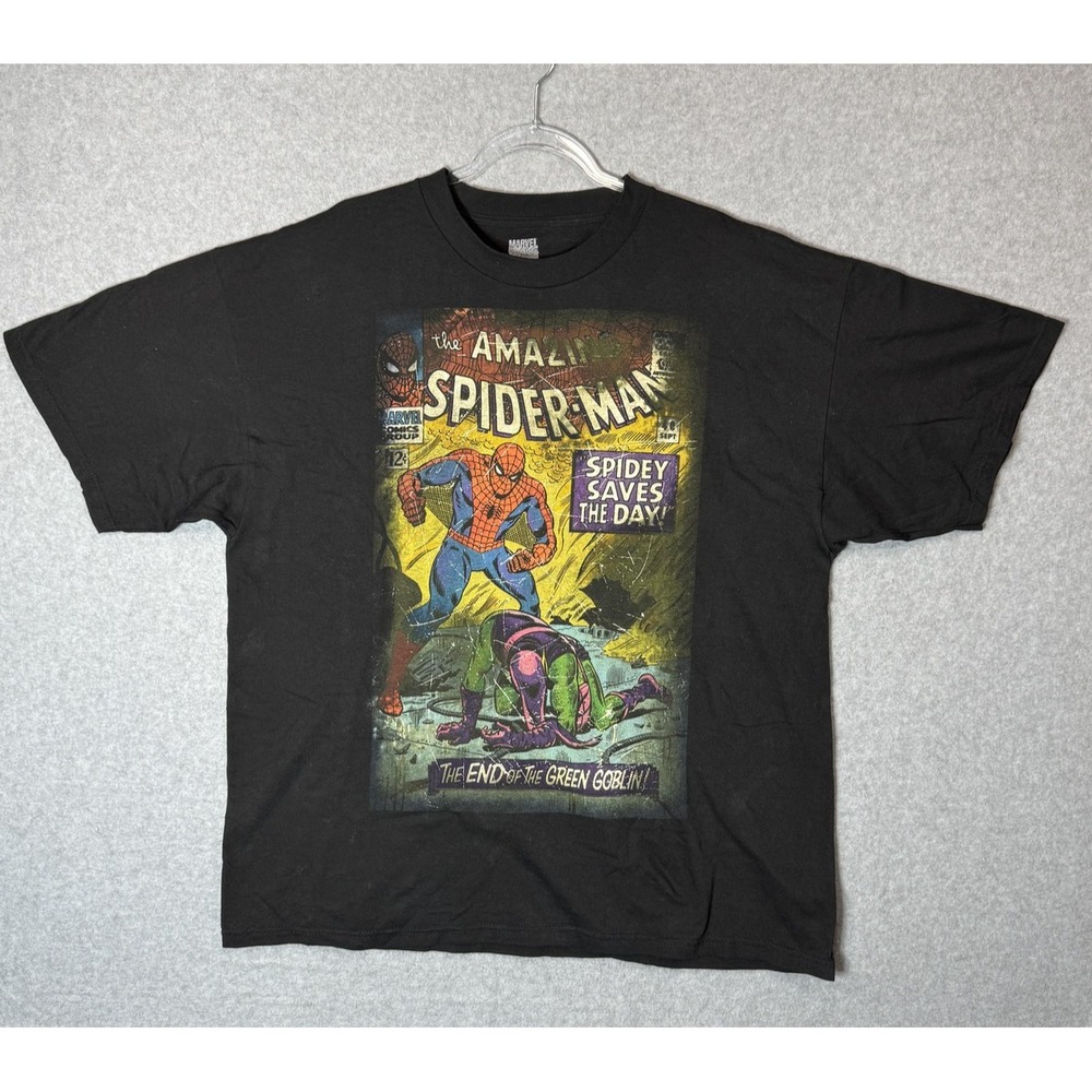 Marvel Spider Man Shirt Mens 2XL Black Amazing Comic Book Tee Green Goblin 2010s